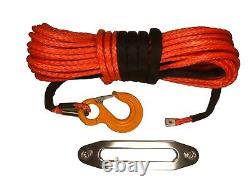 100ft 10mm Synthetic Orange Winch Rope, Hawse & Hook, UHMwPE self recovery 4x4