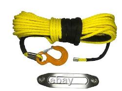 100ft 10mm Yellow Synthetic Winch Rope Includes Hawse & Hook, self recovery 4x4