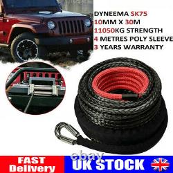 10MM x 30M Winch Rope For Dyneema Hook Synthetic Car Tow Recovery 4WD Cable UK