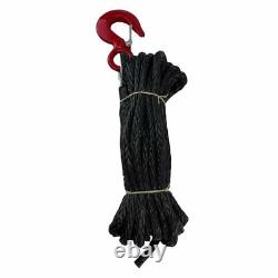 10mm Black Dyneema SK75 Synthetic 12-Strand Winch Rope x 15m With Hook 4x4