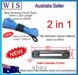 10mm x 30m Blue Synthetic Rope w 10 Aluminium Offset Fairlead, Boat Winch Cable
