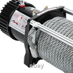 12V 13000lbs Electric Winch Recovery Synthetic Rope Wireless Remote Steel Wire
