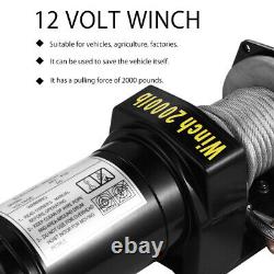 12V 2000Lb Trailer Winch Waterproof Synthetic Rope Winch