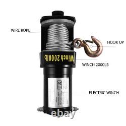 12V 2000Lb Truck Winch Waterproof Synthetic Rope Winch