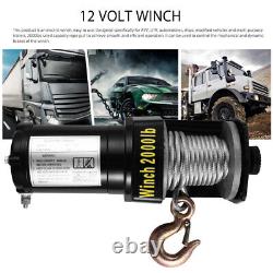 12V 2000Lb Waterproof Synthetic Rope Winch Electric Overhead Hoist Lift Crane