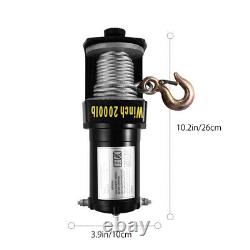 12V 2000Lb Waterproof Synthetic Rope Winch Electric Overhead Hoist Lift Crane