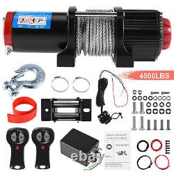 12V Electric Winch, 4500lb Synthetic Rope, Heavy Duty 4x4 Pulley