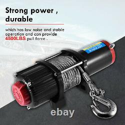 12v Electric Winch, 4500lb Synthetic Rope, Heavy Duty 4x4, ATV Recovery