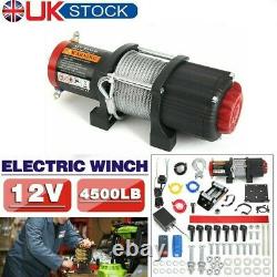 12v Electric Winch, 4500lb Synthetic Rope, Heavy Duty 4x4, ATV Recovery UK