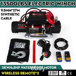 13500LBS 12V Electric Synthetic Rope Winch 6123.5Kg Gear Train Roller Fairlead