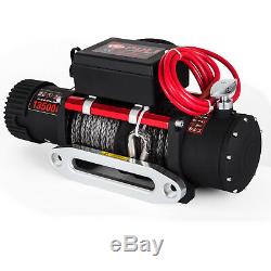 13500LBS 12V Electric Synthetic Rope Winch 6123.5Kg Gear Train Roller Fairlead