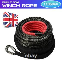 24360LBS Winch Rope 10MM x 30M Hook Synthetic Car Tow Recovery Cable Black GOOD