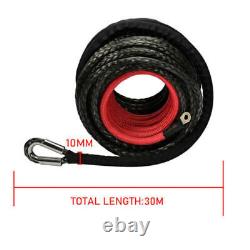 24360LBS Winch Rope 10MM x 30M Hook Synthetic Car Tow Recovery Cable Black GOOD