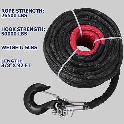 26500LBS 3/8x100ft Synthetic Winch Rope Winch Line Cable Rope withWinch Hook