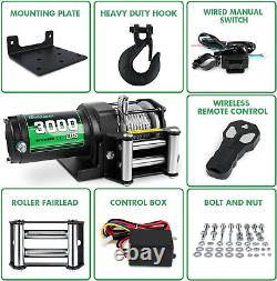 3000Lb ATV Winch, Electric Winch 12V, Steel Cable Winch, with Wireless Remote and