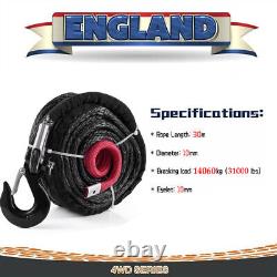 31000lbs Winch Rope 10mm x30m Synthetic for Dyneema Tow Recovery Cable 4WD UK