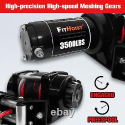 3500Lbs ATV/UTV Winch with Synthetic Rope, Red 12V DC Electric Boat Trailer Winc