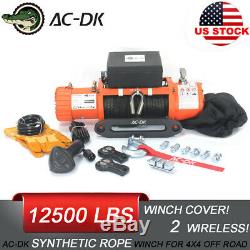 AC-DK 12V Electric Winch 12500lb Waterproof IP67 with Synthetic Rope for Offroad