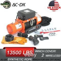 AC-DK 12V Electric Winch 13500lb Waterproof IP67 Synthetic Rope For Recovery