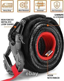 ALL-TOP Winch Rope Synthetic Cable Kit 9/16x76Ft 35000LBS Forged Hook Strap