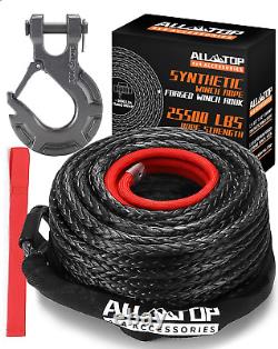 ALL-TOP Winch Rope Synthetic Cable Kit Protective Sleeve Forged Hook Pull Strap