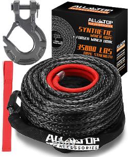 ALL-TOP Winch Rope Synthetic Cable Kit Protective Sleeve Forged Hook Pull Strap