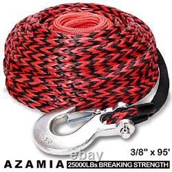 AZAMIA Synthetic Winch Rope, 3/8 x 95' 25000 LBs 12 Strands Red & Black Winch