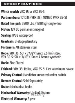 Can-Am VRX 3500 lb. Powersport Winch With Steel Cable or Synthetic Rope By Warn