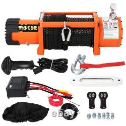 Electric Recovery Winch 12V 13500lb Heavy Duty Synthetic Rope 27m 9.5 mm