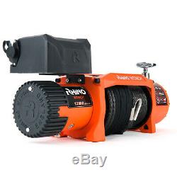 Electric Recovery Winch 12v 13500lb, Heavy Duty 4x4 Dyneema Synthetic Rope RHINO