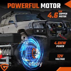 Electric Winch 12v 13500lbs 4600KW Synthetic Rope 2 Wireless Remotes For Garage