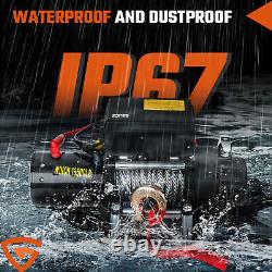Electric Winch 12v 13500lbs 4600KW Synthetic Rope 2 Wireless Remotes For Garage