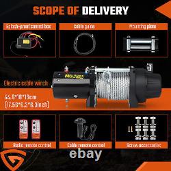 Electric Winch 12v 13500lbs 4600KW Synthetic Rope 2 Wireless Remotes For Garage