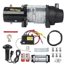 Electric Winch 12v 13500lbs 4600KW Synthetic Rope 2 Wireless Remotes For Garage