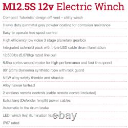 M12.5S 12V Electric Winch w Synthetic Rope 2 Wireless Controls Terrafirma TF3320