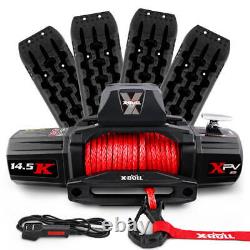NNEDSZ 12V Electric Winch 14500LBS synthetic rope with 2 Pairs Recovery Tracks G