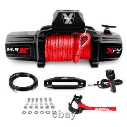 NNEDSZ 12V Electric Winch 14500LBS synthetic rope with 2 Pairs Recovery Tracks G