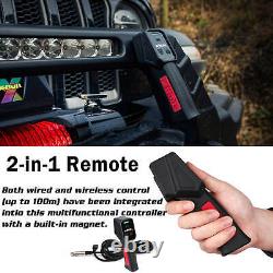 NNEDSZ 12V Electric Winch 14500LBS synthetic rope with 2 Pairs Recovery Tracks G