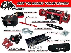 OX ELECTRIC WINCH COMBO DEAL 13500lb 12v SYNTHETIC ROPE WIRELESS RED