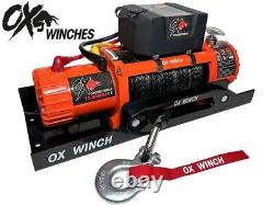 OX ELECTRIC WINCH COMBO DEAL WITH PLATE 13500lb 12v SYNTHETIC ROPE ORANGE