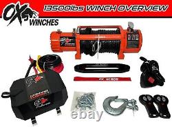 OX ELECTRIC WINCH COMBO DEAL WITH PLATE 13500lb 12v SYNTHETIC ROPE ORANGE