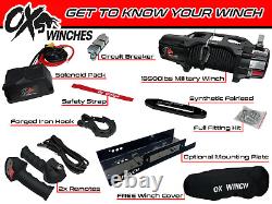 OX WINCH MILITARY COMBO DEAL 13500lb WINCH BLACK SYNTHETIC ROPE & TORCH