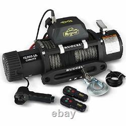 RUGCEL 12000lb Waterproof Electric Synthetic Rope Winch with Hawse Fairlead W