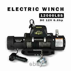 RUGCEL 12000lb Waterproof Electric Synthetic Rope Winch with Hawse Fairlead W
