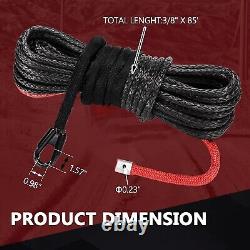Synthetic Winch Rope 3/8 X 85', 25000 Ibs Winch Cable Line with Protective Slee