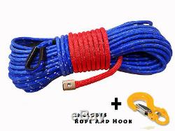Synthetic Winch Rope Line Cable Blue 7/16 x 100' 30000 LB With Rock Guard