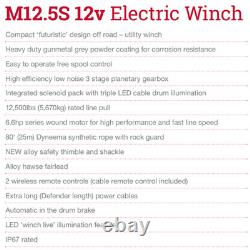 TF3320 Terrafirma Winch M12.5S 2 Wireless Remotes Synthetic Rope 12v Defender 90