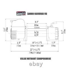 Warrior Samurai 12000 12v Next Generation V2 Electric Winch with Synthetic Rope