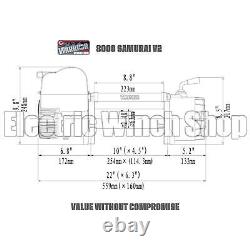 Warrior Samurai 8000 12v Next Generation V2 Electric Winch with Synthetic Rope