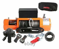 X-BULL 12V Waterproof Synthetic Rope Winch-13000 lb. Load Capacity IP67 Orange